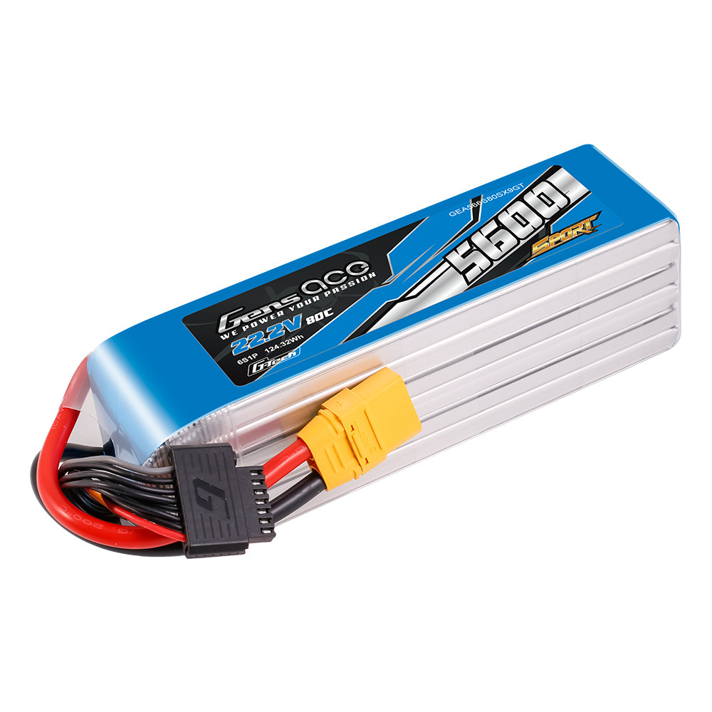 Gens Ace Sport G-Tech 5600mAh 22.2V 80C 6S1P Lipo Battery Pack with XT90 Plug (700 Helicopter)
