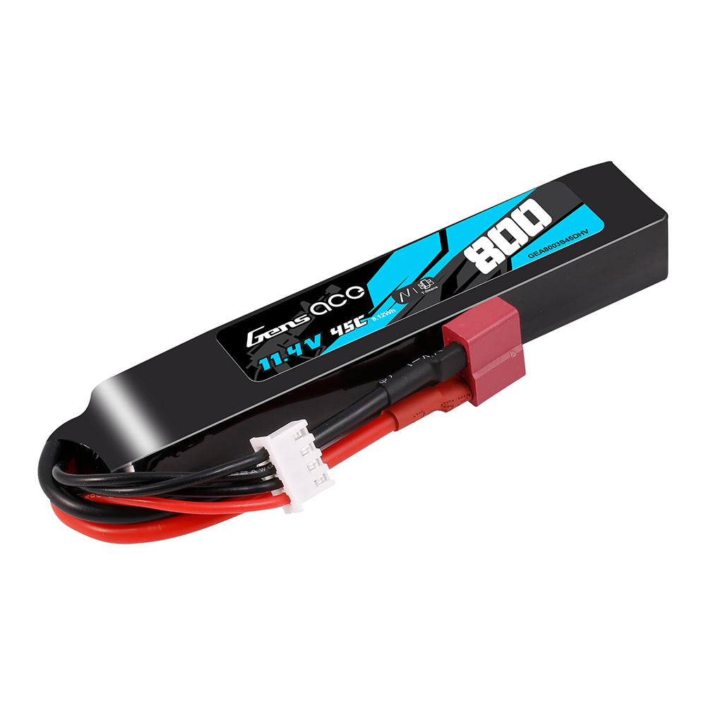 Gens Ace LIPO 800mAh 11.4V 45C 3S1P Deans(T) High Voltage LIPO Battery Pack