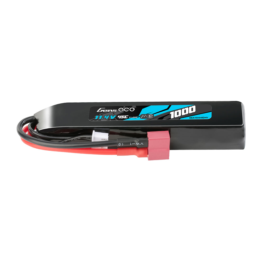 Gens Ace LIPO 1000mAh 11.4V 45C 3S1P Deans(T) High Voltage LIPO Battery Pack