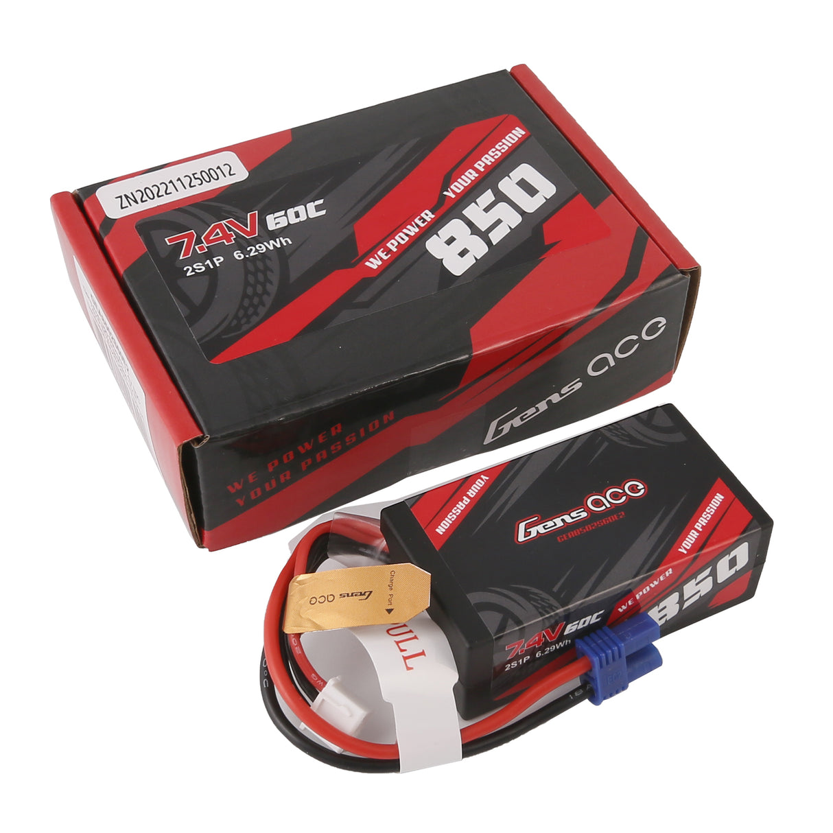 Gens ace 850 mAh 7,4 V 2S1P 60C Lipo-Akkupack mit EC2-Stecker