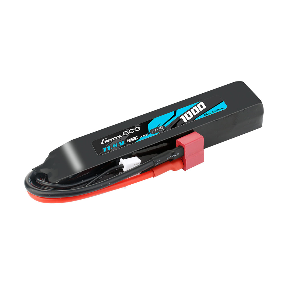Gens Ace LIPO 1000mAh 11.4V 45C 3S1P Deans(T) High Voltage LIPO Battery Pack