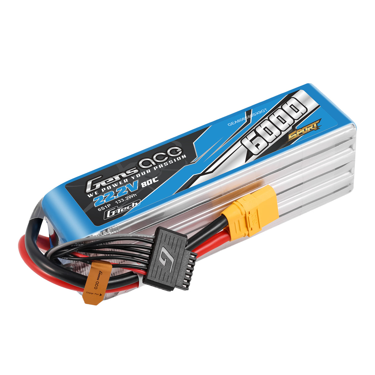Gens Ace Sport G-Tech 6000mAh 22.2V 80C 6S1P Battery Pack with XT90 plug (700 Helicopter)