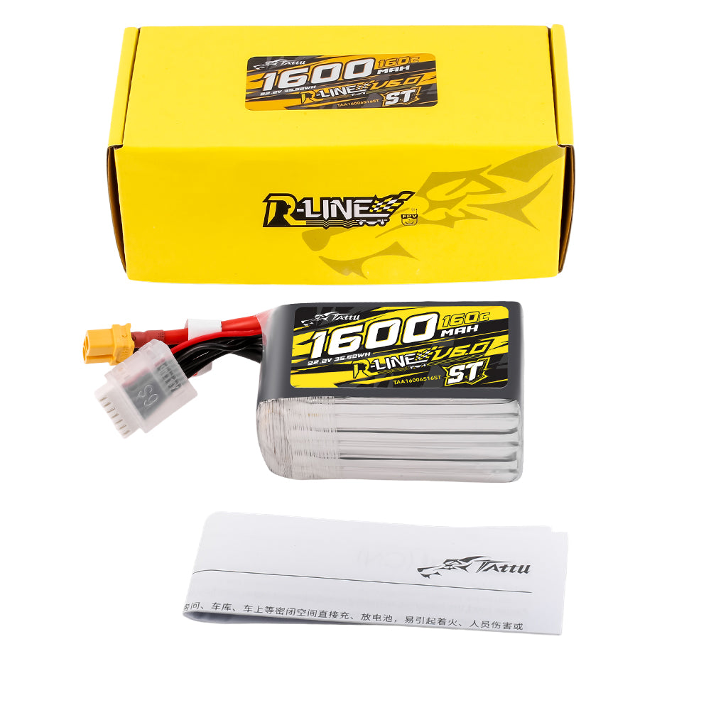 Tattu 1600mAh 6S 160C 22.2V ST Lipo Battery | XT60 Plug | R-Line 6.0