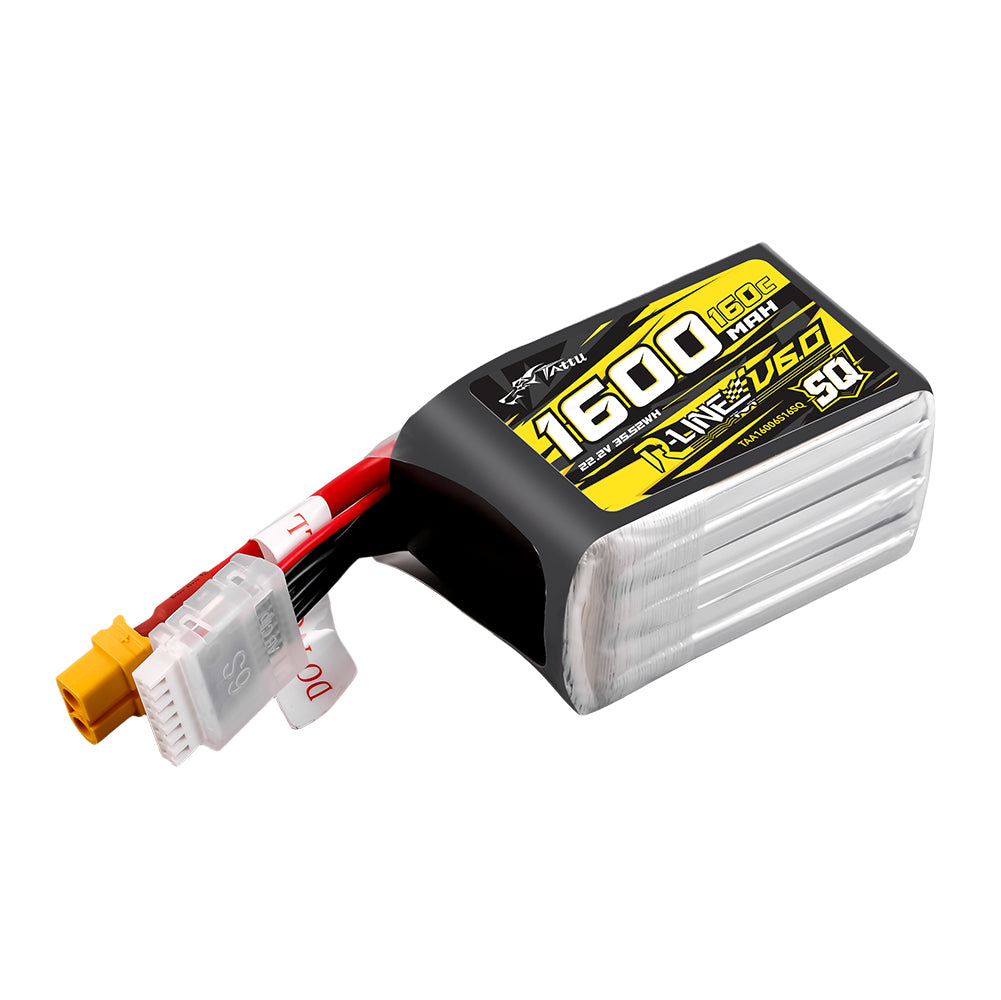 Tattu 1600mAh 6S 160C 22.2V SQ Lipo Battery | XT60 Plug | R-Line 6.0