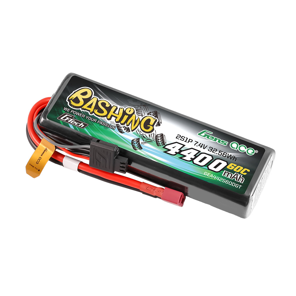 Gens ace Bashing G-Tech 4400mAh 7.4V 2S1P 60C RC Car Lipo Battery Pack Deans(T) Plug, Hardcase 759-17#