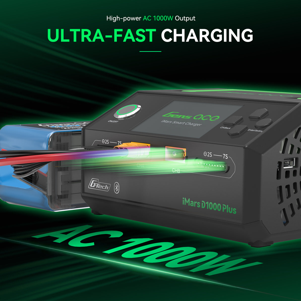 Gens ace iMars D1000 Plus Smart Charger | Dual Channel | AC 1000W | UK version
