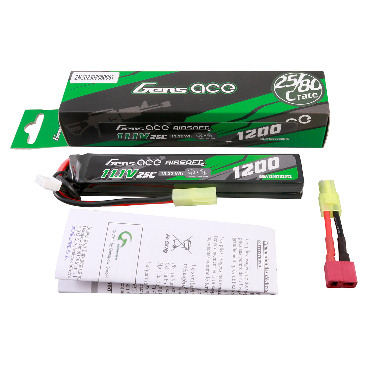 Gens Ace 25C 1200mAh 3S1P 11.1V Saddle Airsoft Gun Lipo Battery with mini Tamiya Plug