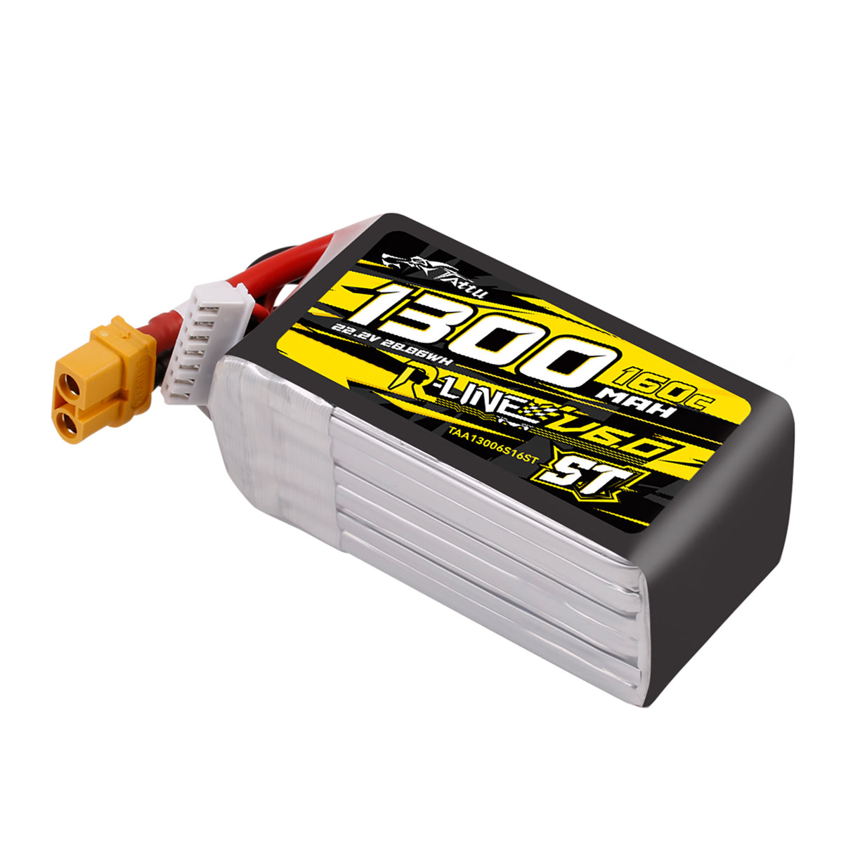 Tattu R-Line Version 6.0 1300mAh 22.2V 160C 6S1P Lipo Battery Pack with XT60U-F Plug