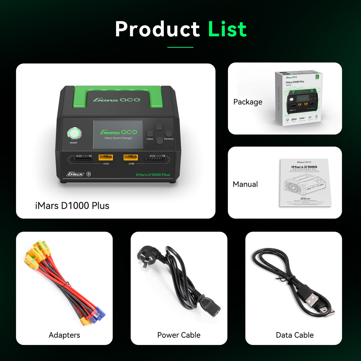 Gens ace iMars D1000 Plus Smart Charger | Dual Channel | AC 1000W | G-Tech