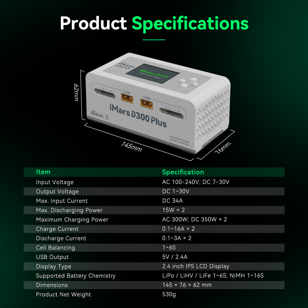 Gens ace iMars D300 Plus Smart Charger | Dual-Channel | G-tech | EW White