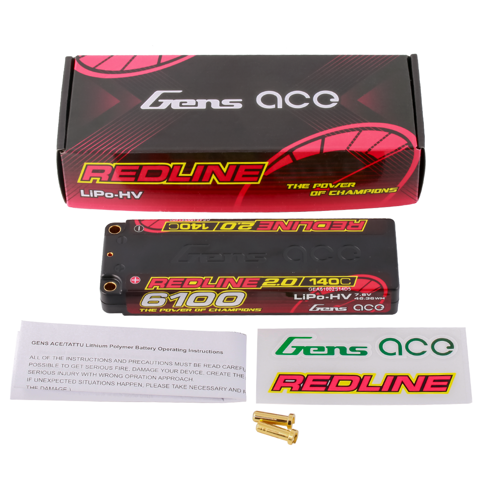 Gens ace Redline 2.0 Series 6100mAh 7.6V 140C 2S1P HardCase HV Lipo Battery Pack with Hardcase 56# for onroad