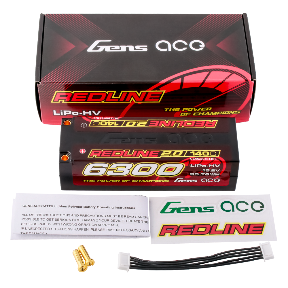 Gens ace Redline 2.0 Series 6300mAh 15.2V 140C 4S1P HardCase HV Lipo Battery Pack with Hardcase 59# for offroad