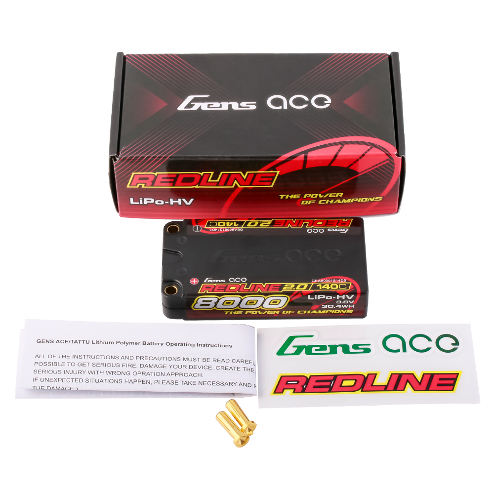 Gens ace Redline 2.0 Series 8000mAh 3.8V 140C 1S2P HardCase HV Lipo Battery Pack with Hardcase 65# for onroad