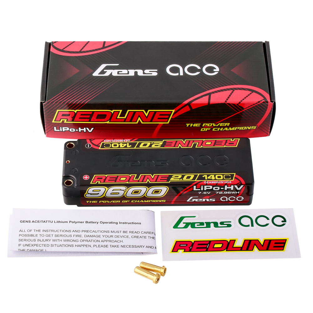 Gens ace Redline 2.0 Series 9600mAh 7.6V 140C 2S1P HardCase HV Lipo Battery Pack with Hardcase 58# for offroad