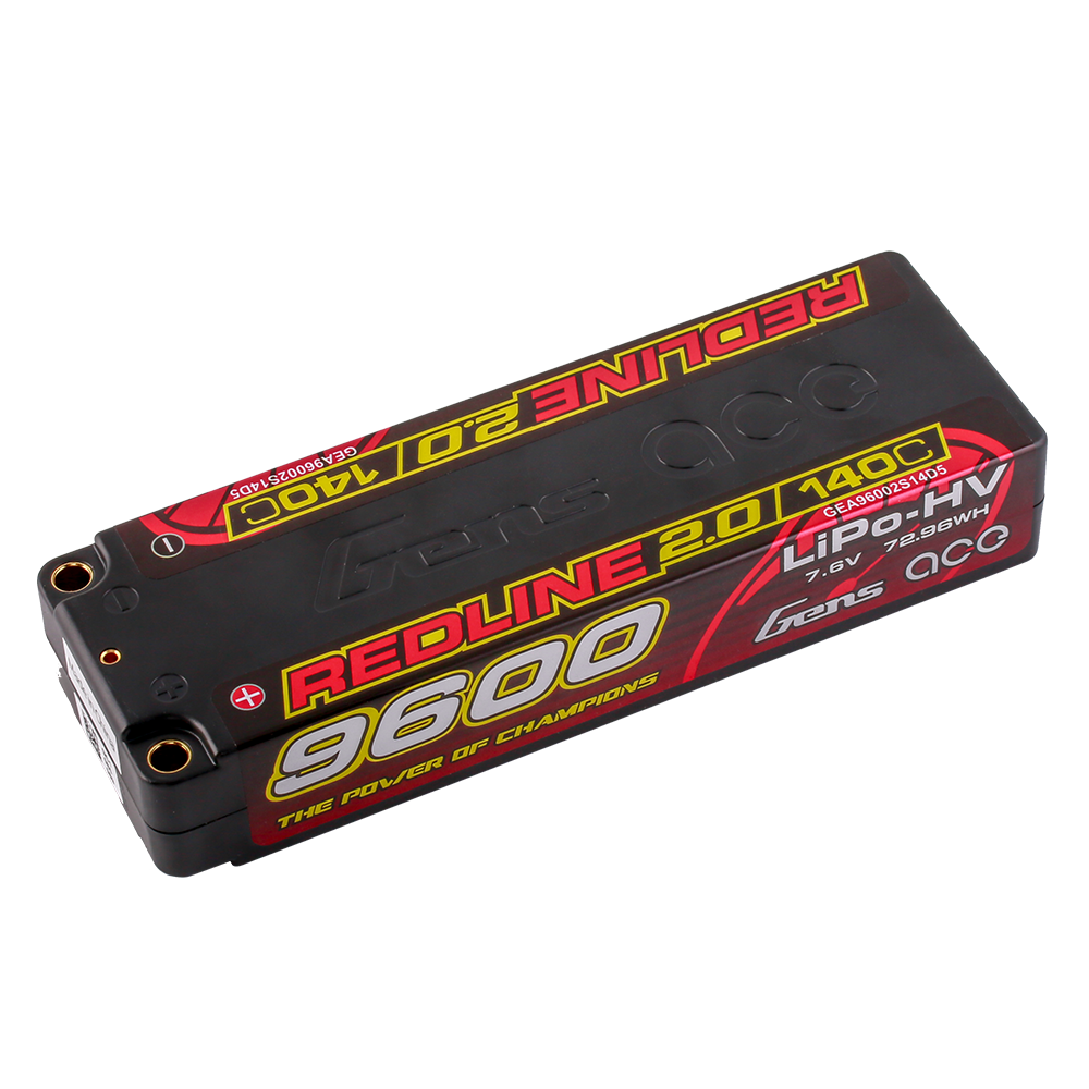 Gens ace Redline 2.0 Series 9600mAh 7.6V 140C 2S1P HardCase HV Lipo Battery Pack with Hardcase 58# for roar