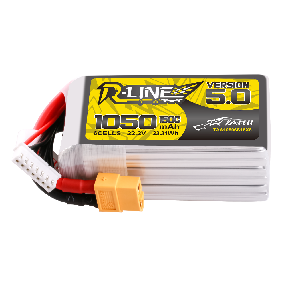 Tattu R-Line Version 5.0 1050mAh 22.2V 6S 150C Lipo Battery Pack with XT60 Plug