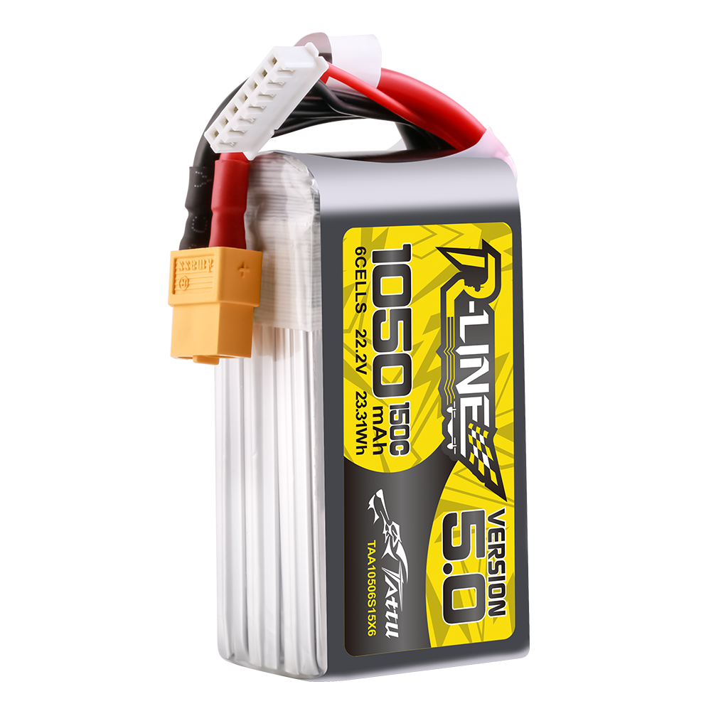 Tattu R-Line Version 5.0 1050mAh 22.2V 6S 150C Lipo Battery Pack with XT60 Plug for fpv