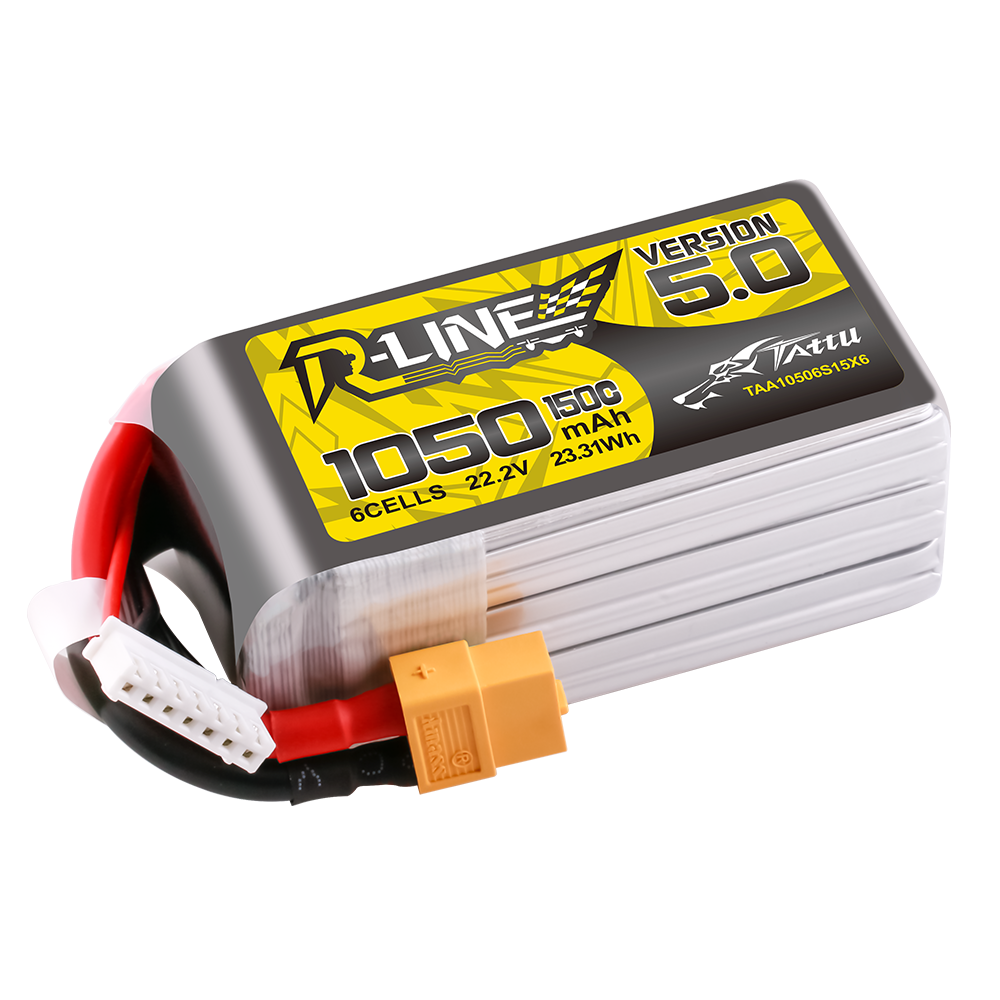 Tattu R-Line Version 5.0 1050mAh 22.2V 6S 150C Lipo Battery Pack with XT60 Plug for freestyle
