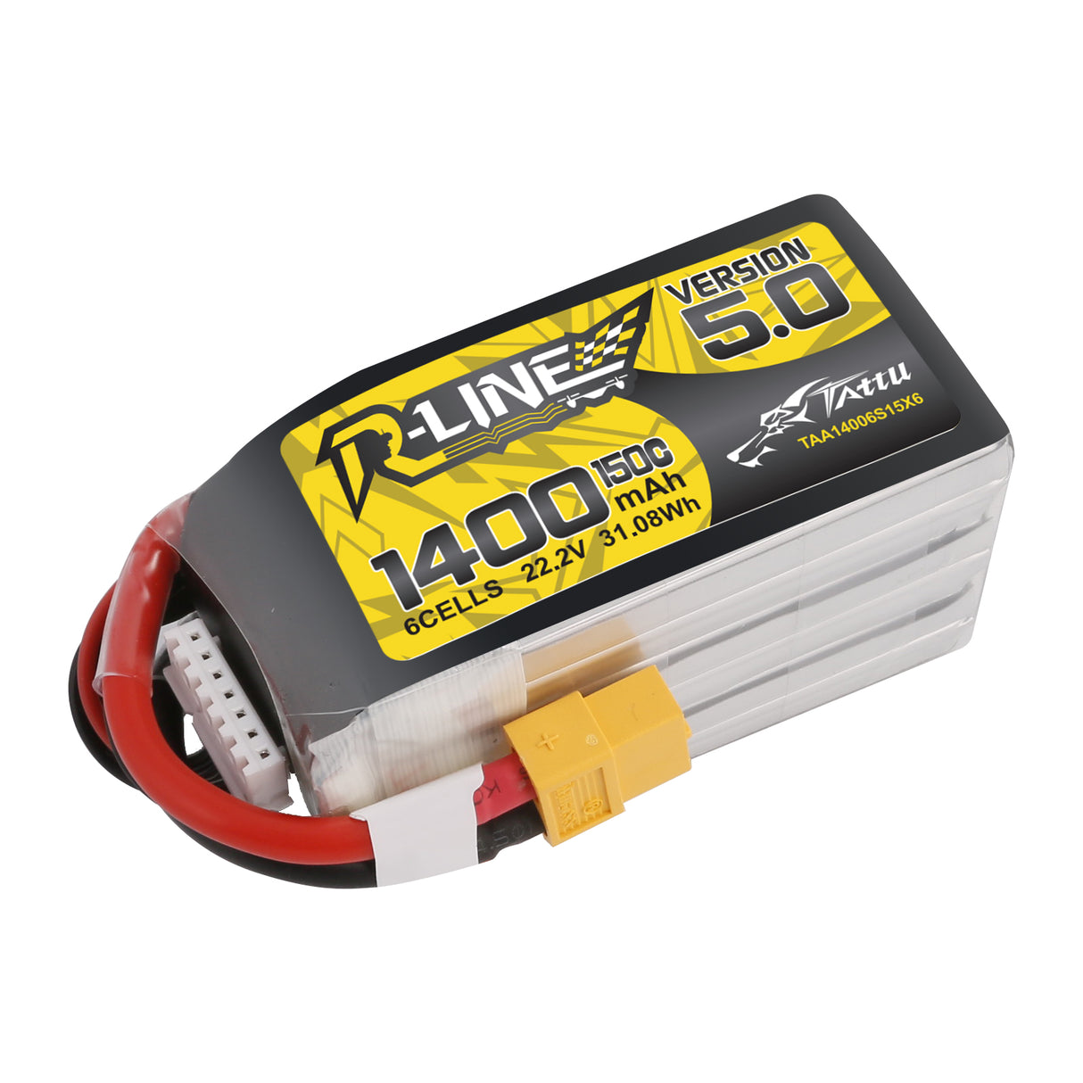 Tattu R-Line Version 5.0 1400mAh 22.2V 150C 6S1P Lipo Battery Pack with XT60 Plug for fpv quadcopter