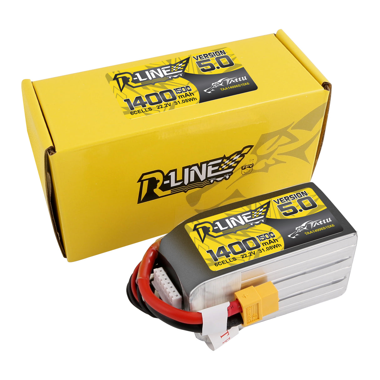Tattu R-Line Version 5.0 1400mAh 22.2V 150C 6S1P Lipo Battery Pack with XT60 Plug for whoop