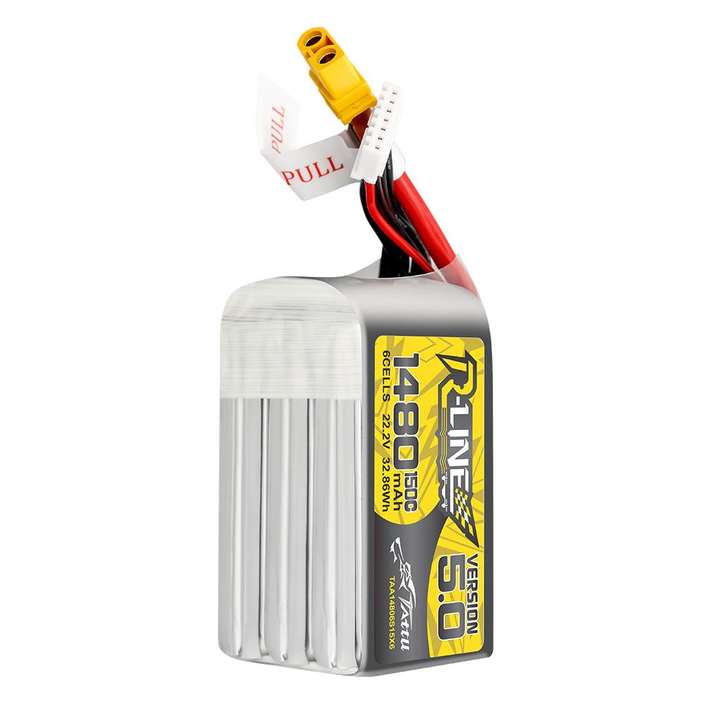 Tattu R-Line Version 5.0 1480mAh 22.2V 150C 6S Lipo Battery Pack with XT60 Plug for fpv