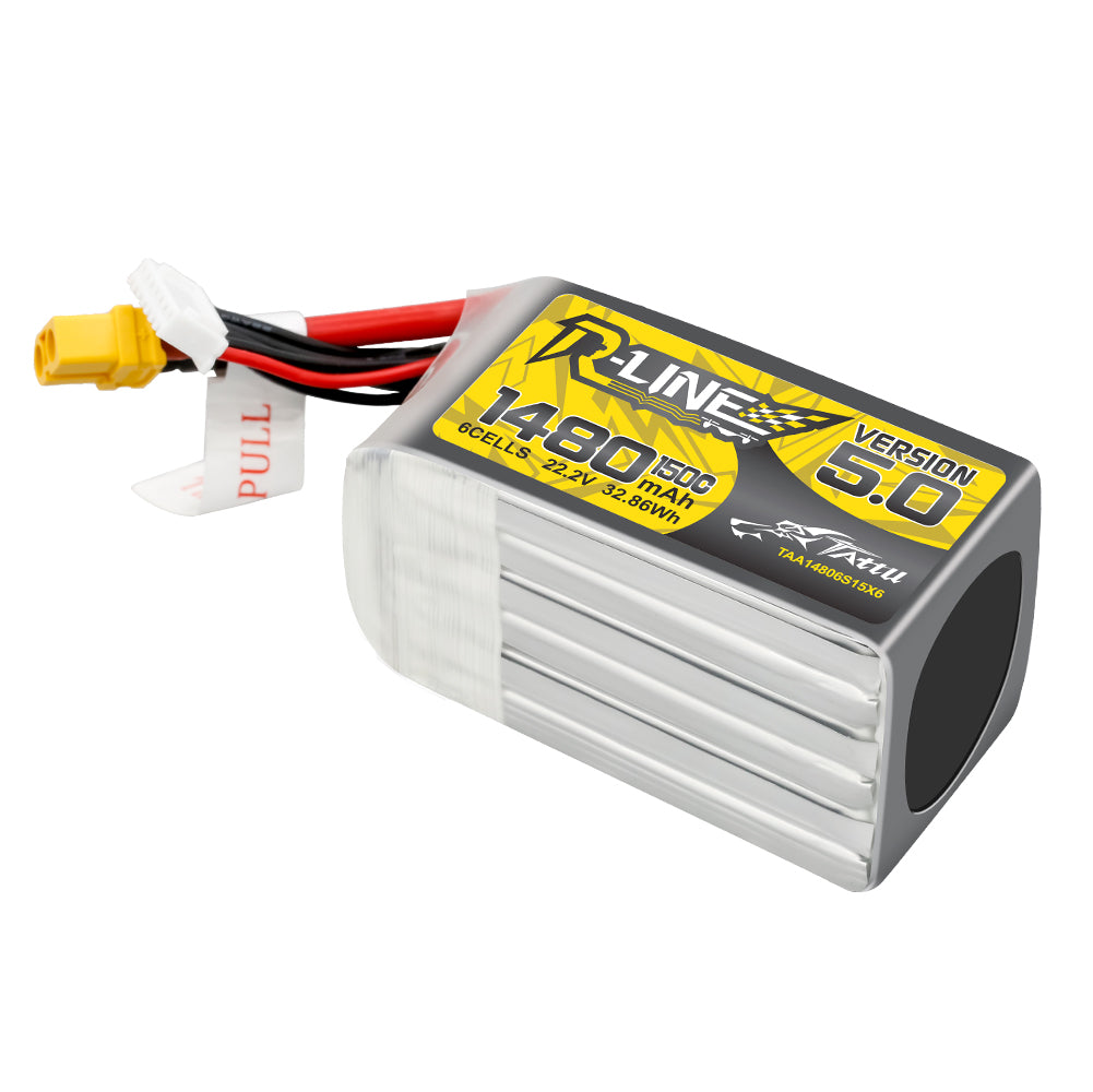 Tattu R-Line Version 5.0 1480mAh 22.2V 150C 6S Lipo Battery Pack with XT60 Plug for quadcopter