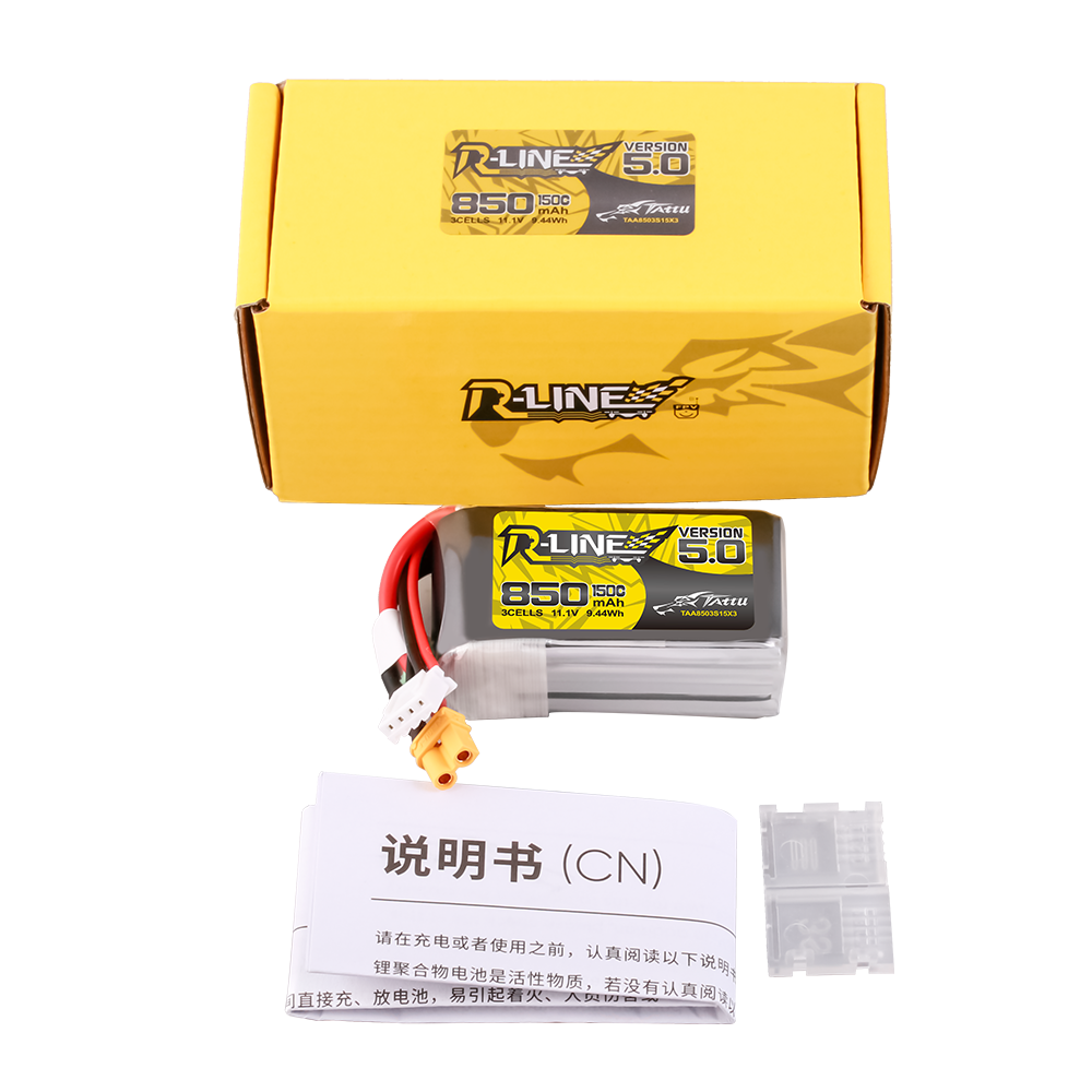 Tattu R-Line Version 5.0 850mAh 3S 11.1V 150C Lipo Battery Pack with XT30U-F plug for freestyle