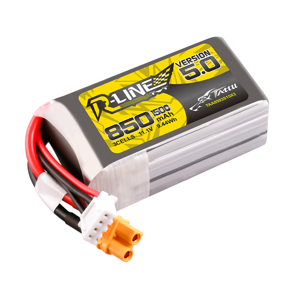 Tattu R-Line Version 5.0 850mAh 3S 11.1V 150C Lipo Battery Pack with XT30U-F plug for racing