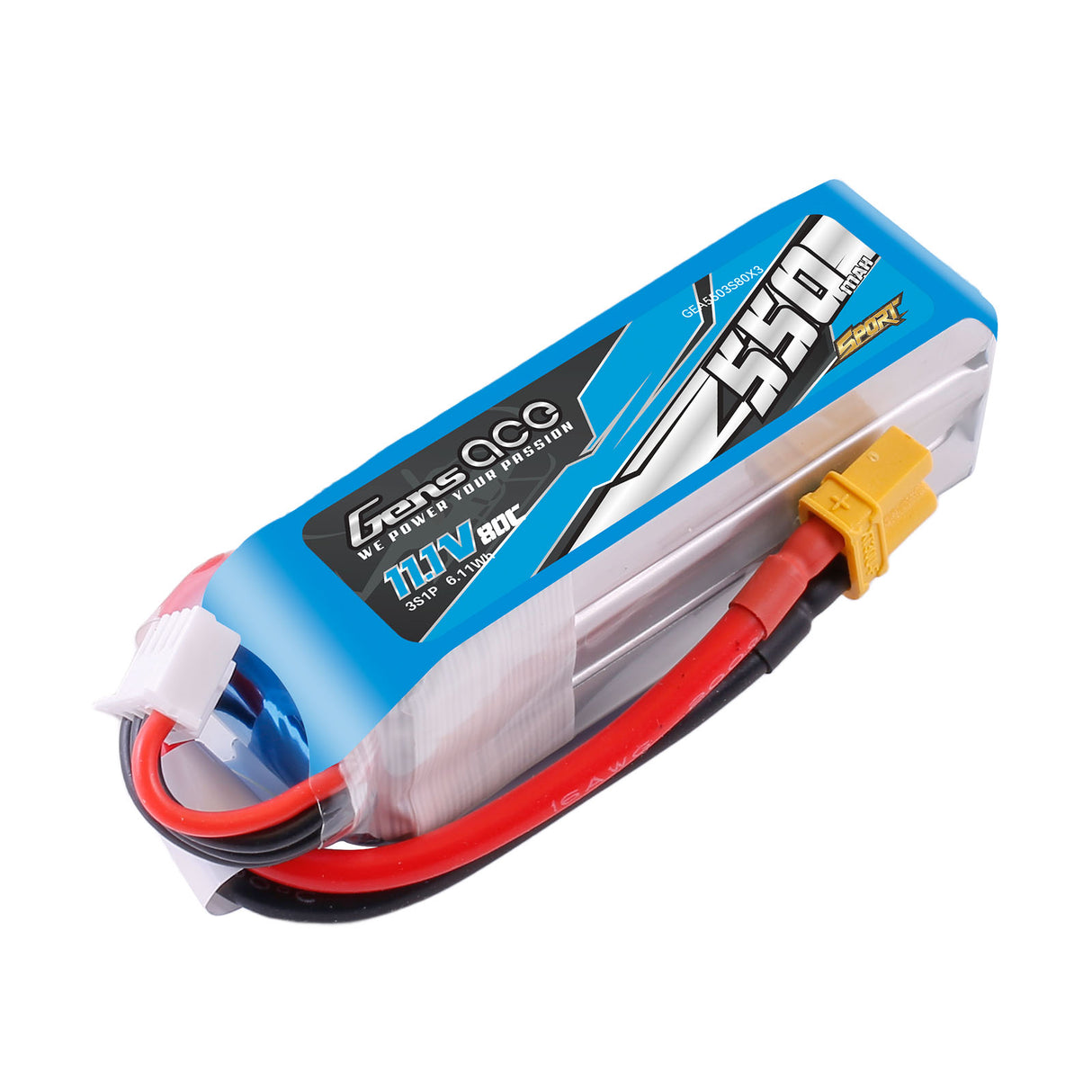 Gens ace  550mAh 11.1V 80C 3S1P Lipo Battery Pack with XT30 Plug