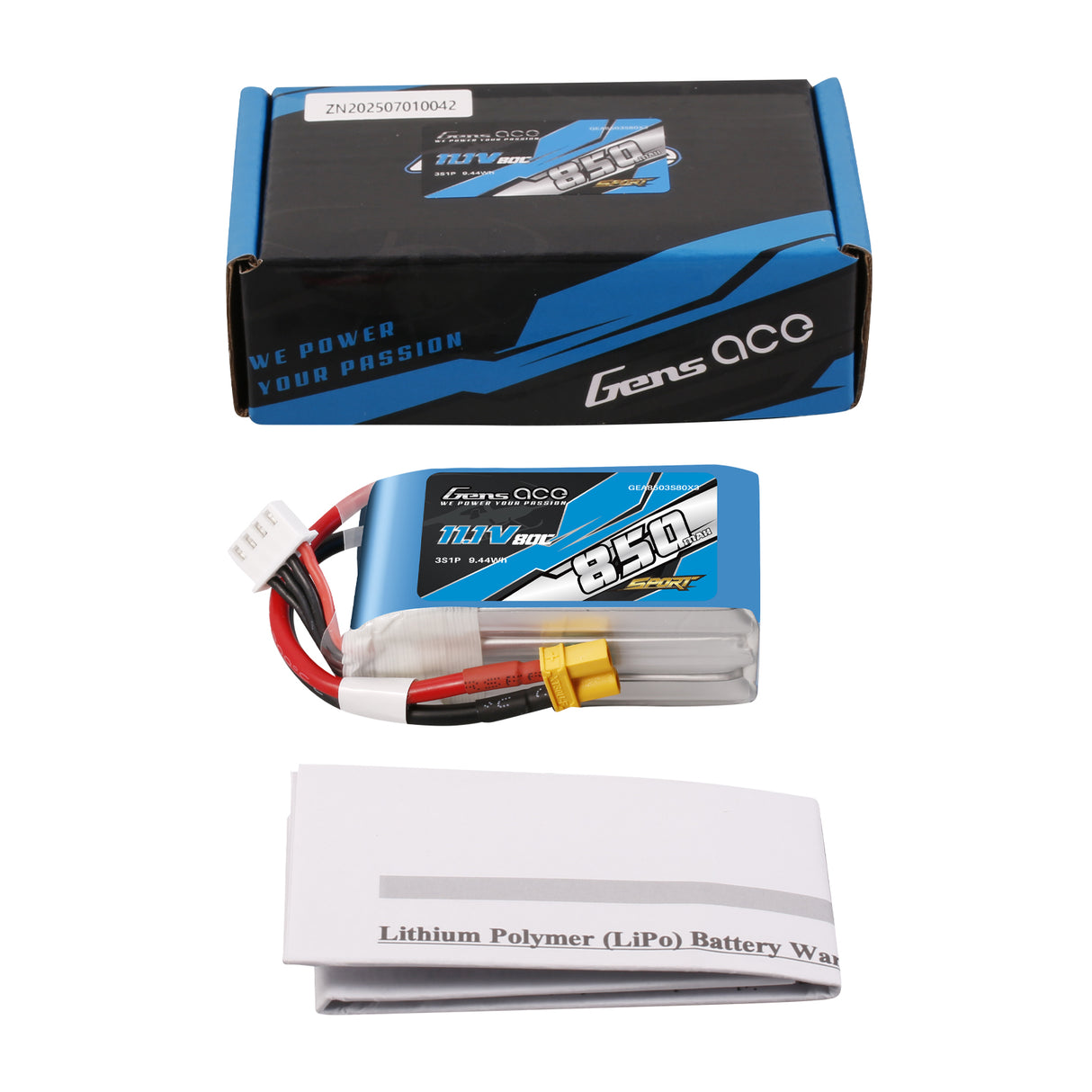 Gens ace 850mAh 11.1V 80C 3S1P Lipo Battery Pack with XT30 Plug ( F5J )