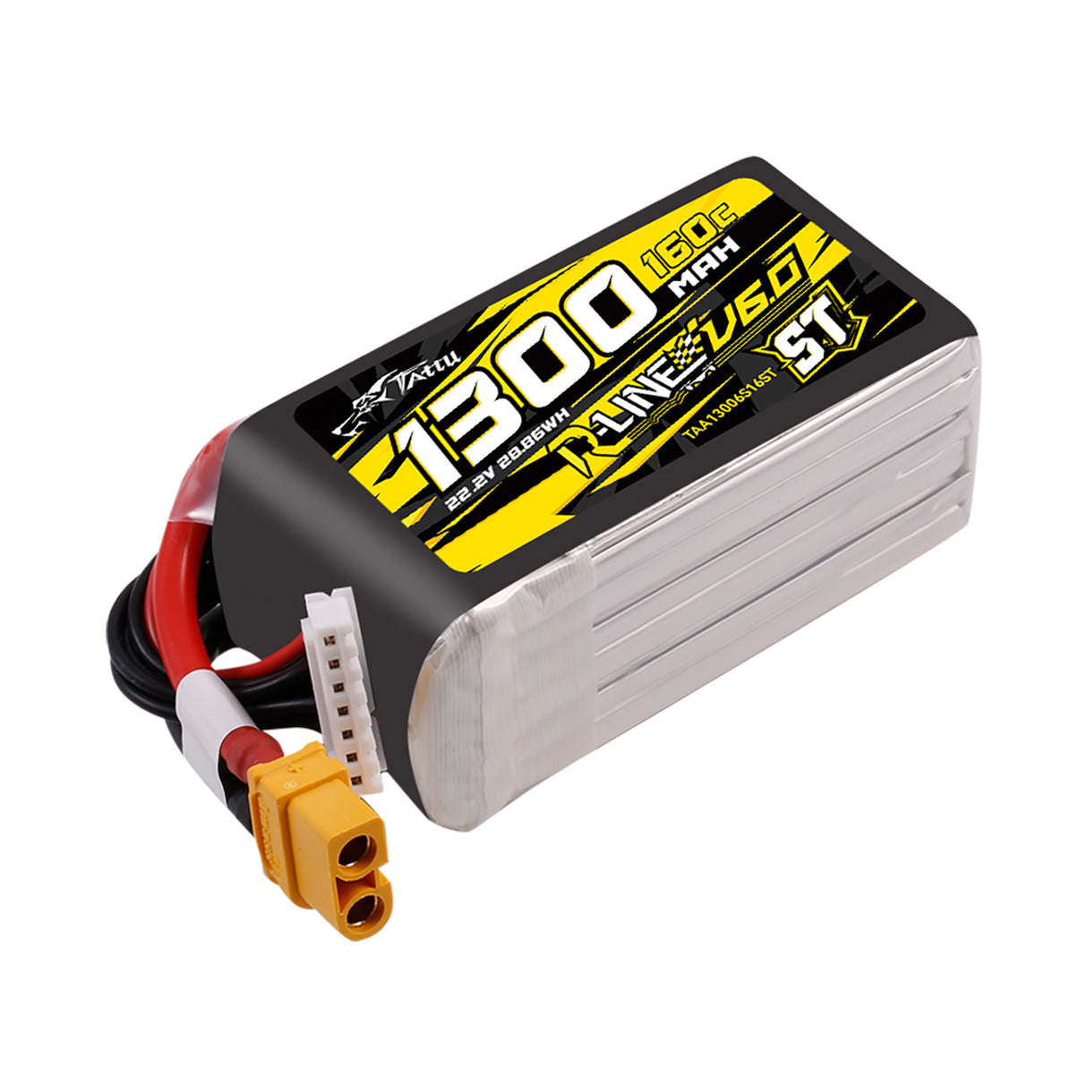 Tattu R-Line Version 6.0 1300mAh 22.2V 160C 6S1P Lipo Battery Pack with XT60U-F Plug