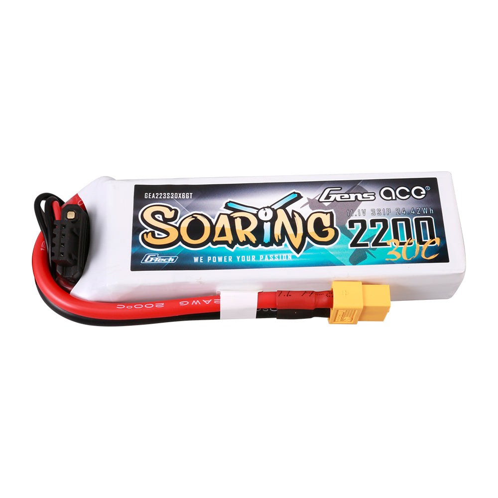 Gens ace G-Tech Soaring 2200mAh 11.1V 30C 3S1P Lipo Battery Pack with XT60 Plug Gens ace G-Tech Soaring 2200mAh 11.1V 30C 3S1P Lipo Battery Pack with XT60 Plug