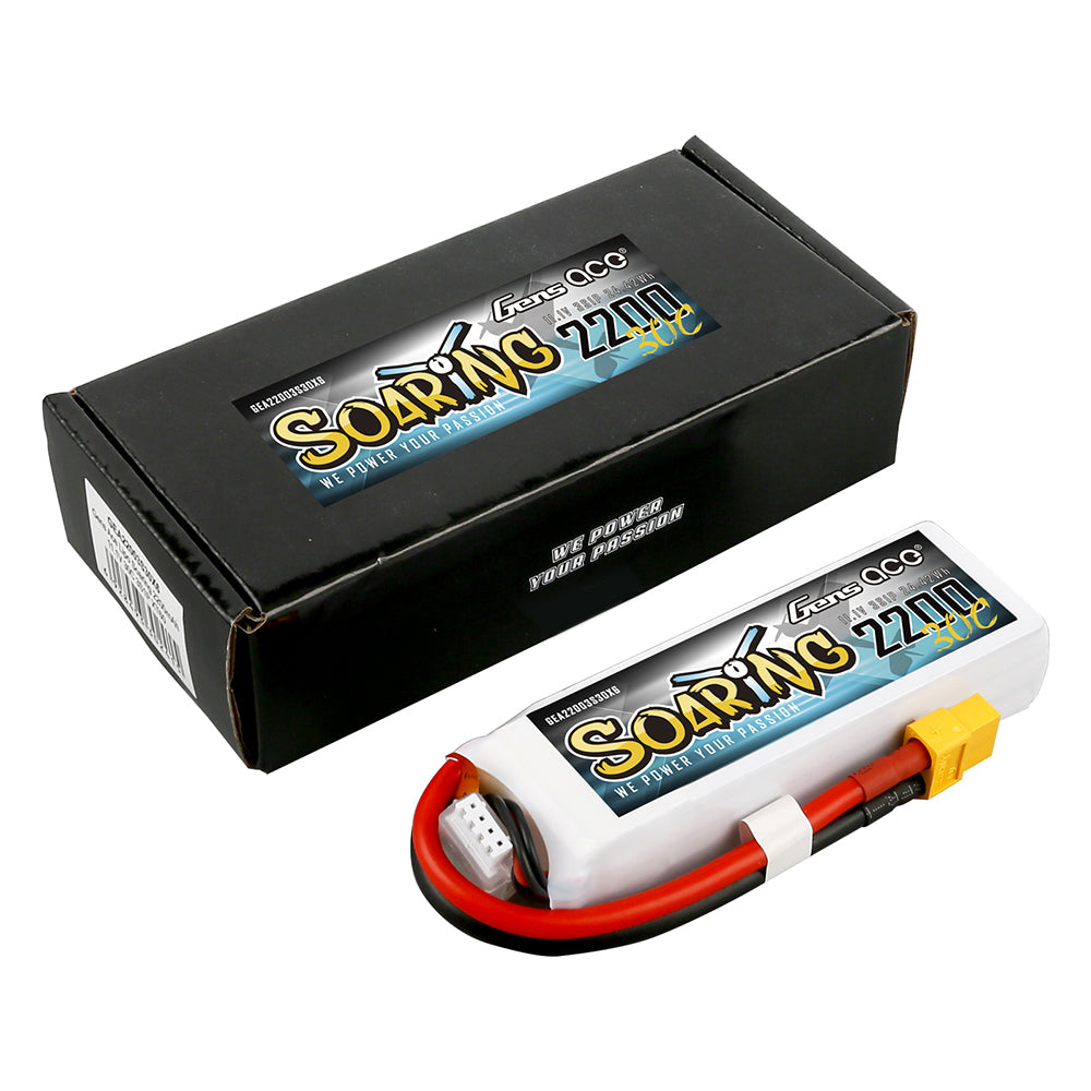 Gens ace Soaring 2200mAh 11.1V 30C 3S1P Lipo Battery Pack with XT60 Plug