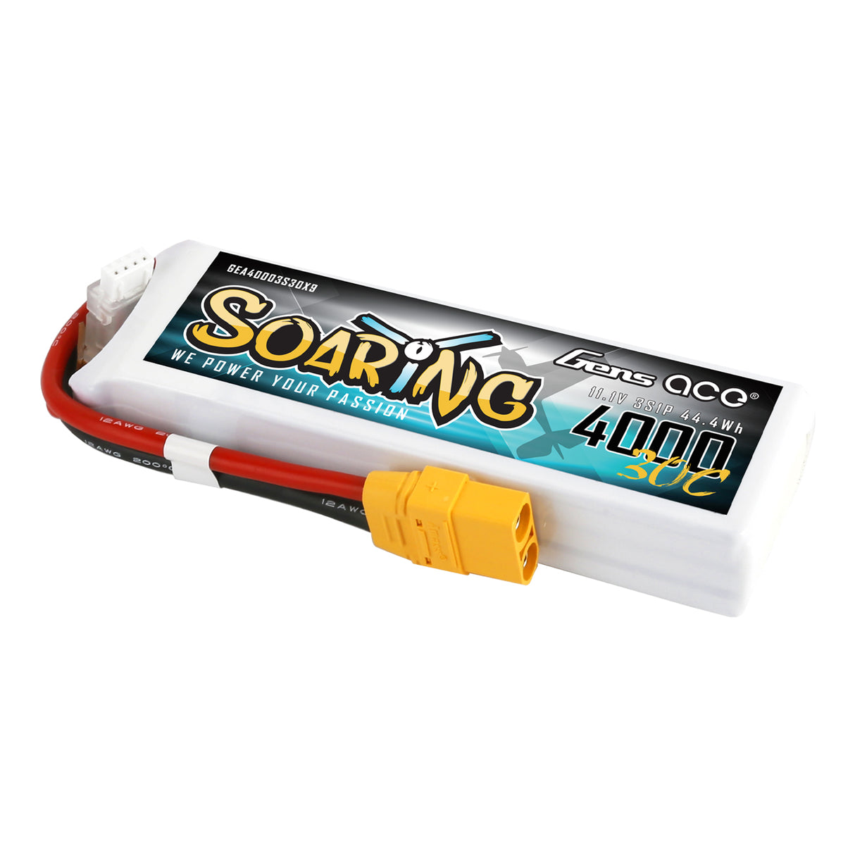 Gens ace Soaring 4000mAh 11.1V 30C 3S1P Lipo Battery Pack with XT90 plug