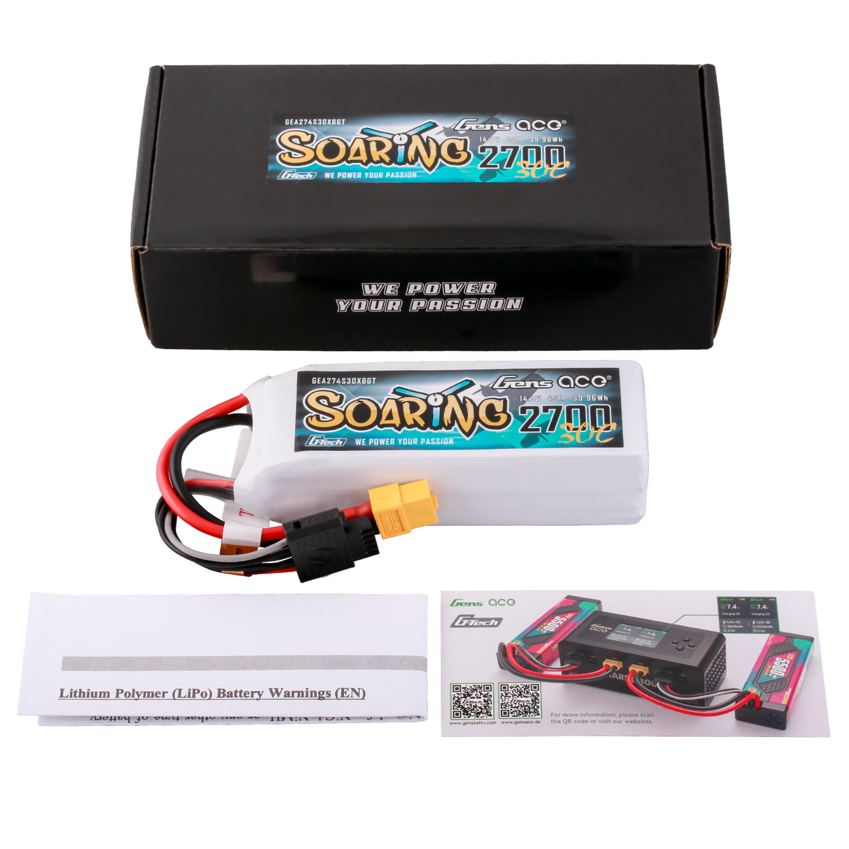 Gens ace G-Tech Soaring 2700mAh 14.8V 30C 4S1P LiPo Battery Pack with XT60 Plug