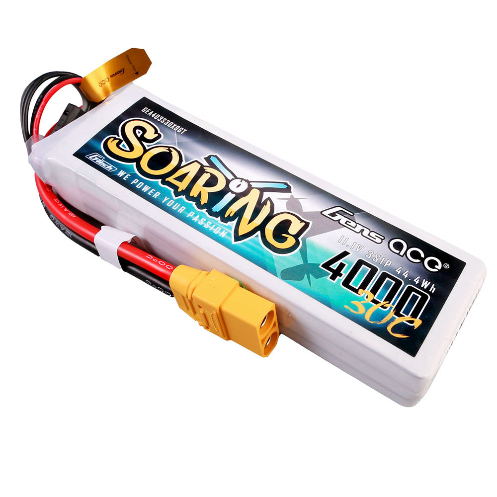 Gens ace G-Tech Soaring 4000mAh 11.1V 30C 3S1P Lipo Battery Pack with XT90 plug Gens ace G-Tech Soaring 4000mAh 11.1V 30C 3S1P Lipo Battery Pack with XT90 plug