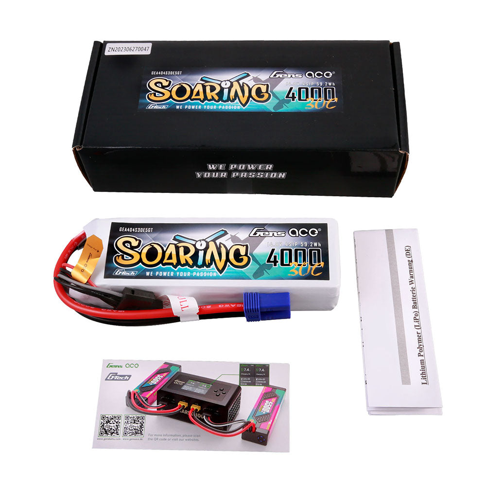 Gens ace G-Tech Soaring 4000 mAh 14,8 V 30C 4S1P Lipo-Akkupack mit EC5-Stecker