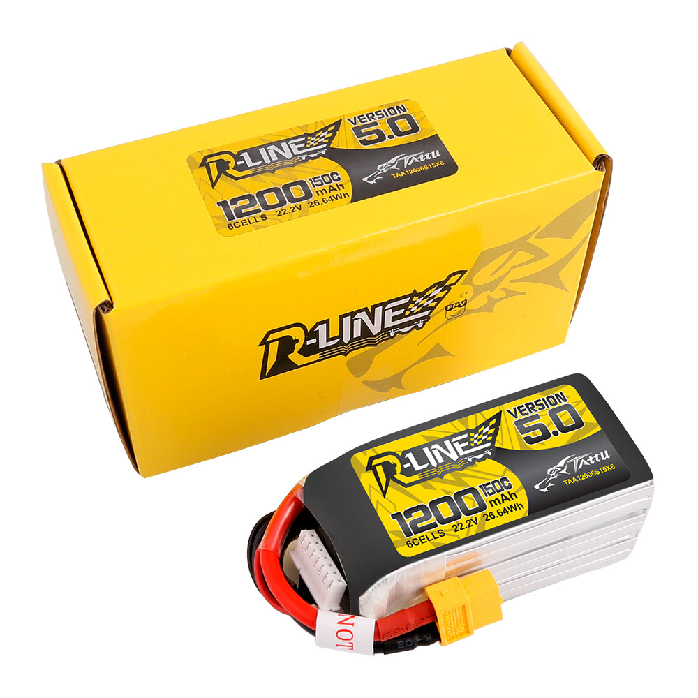 Tattu R-Line Version 5.0 1200mAh 22.2V 150C 6S1P Lipo Battery Pack with XT60 Plug