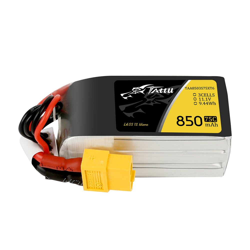 Tattu 850mAh 11.1V 75C 3S1P Lipo Battery Pack With XT60 plug