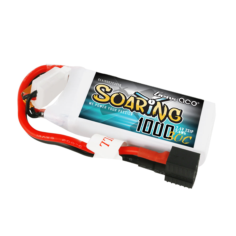 Gens ace Soaring 1000mAh 7.4V 30C 2S1P Lipo Battery Pack with EC3/XT60/T-plug