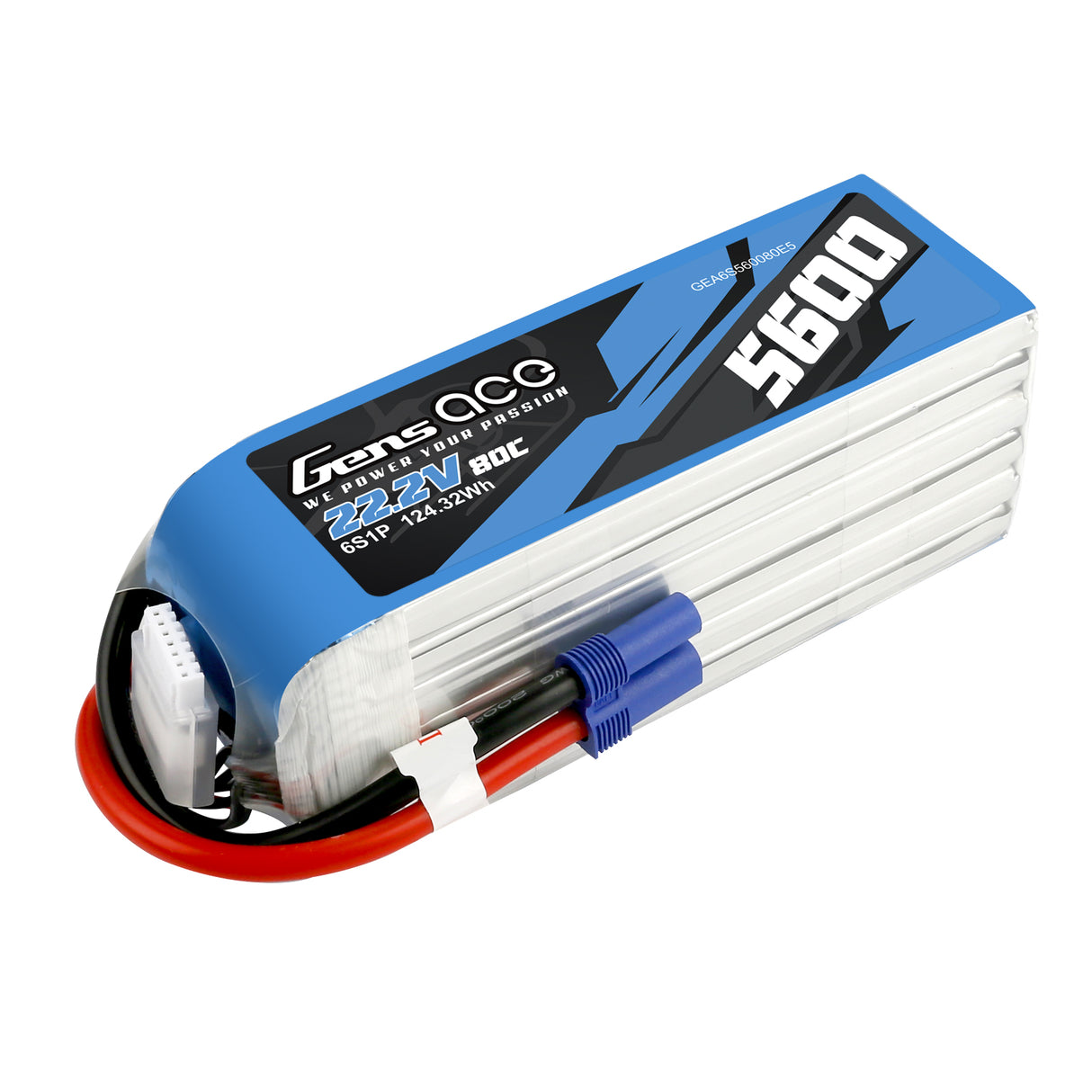 Gens ace 5600mAh 80C 22.2V 6S1P Lipo Battery Pack with EC5 plug