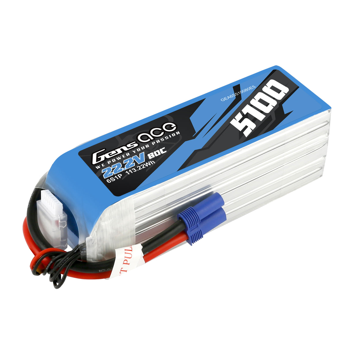 Gens ace 5100mAh 80C 22.2V 6S1P Lipo Battery Pack with EC5 plug