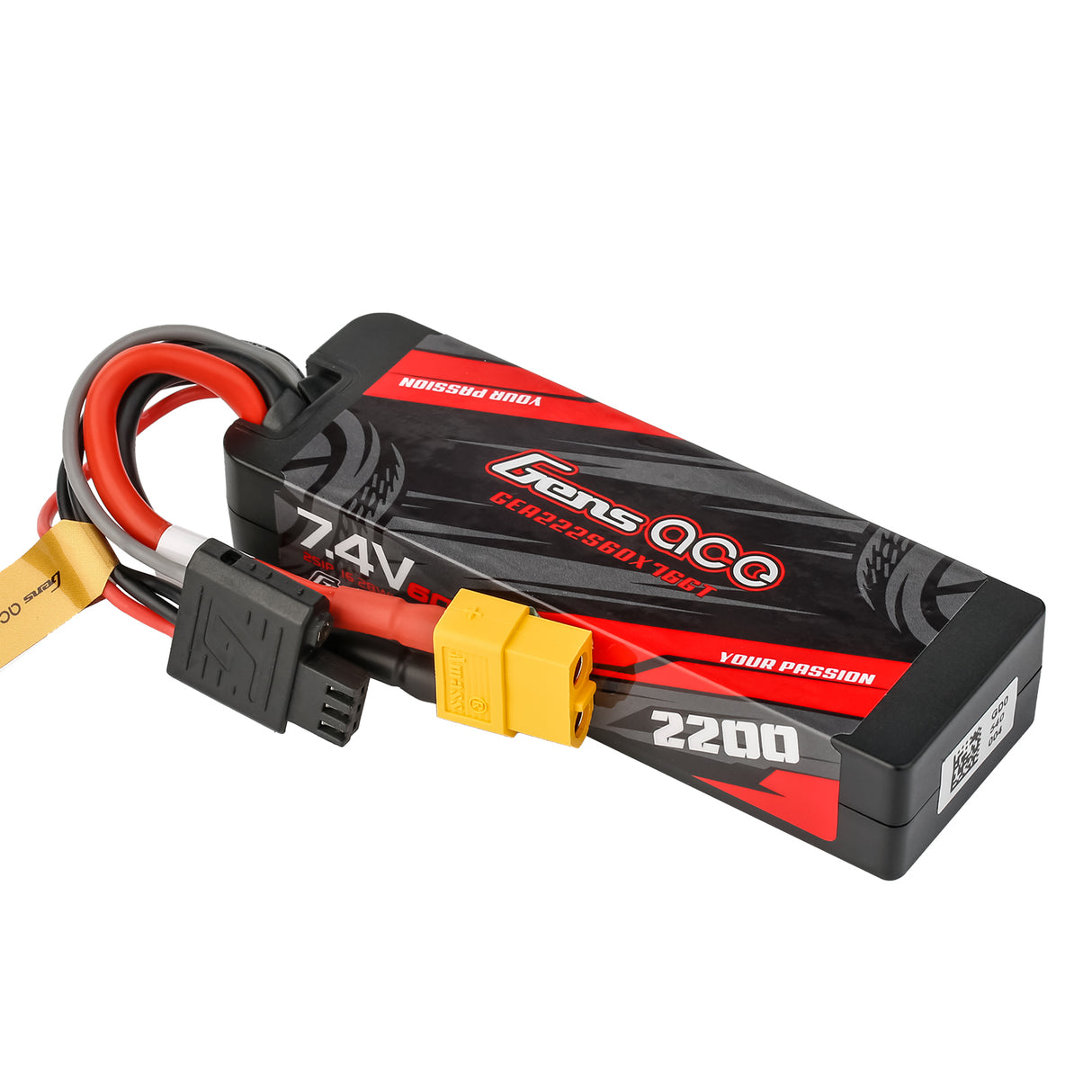 Gens ace G-Tech 2200mAh 7.4V 2S1P 60C GRP-76 Hardcase Lipo Battery Pack with XT60 Plug