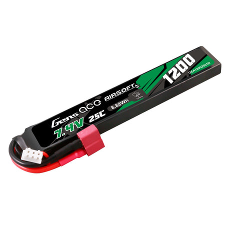 Gens ace 25C 1200mAh 2S1P 7.4V Airsoft Gun Lipo Battery with T Plug
