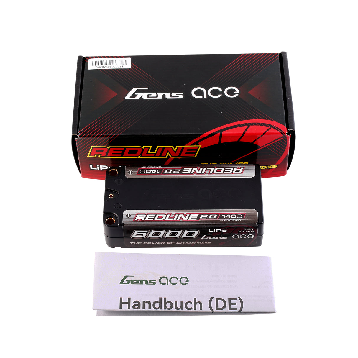 Gens ace Redline 2.0 5000mAh 2S 140C Shorty Lipo Battery with 5.0mm bullet
