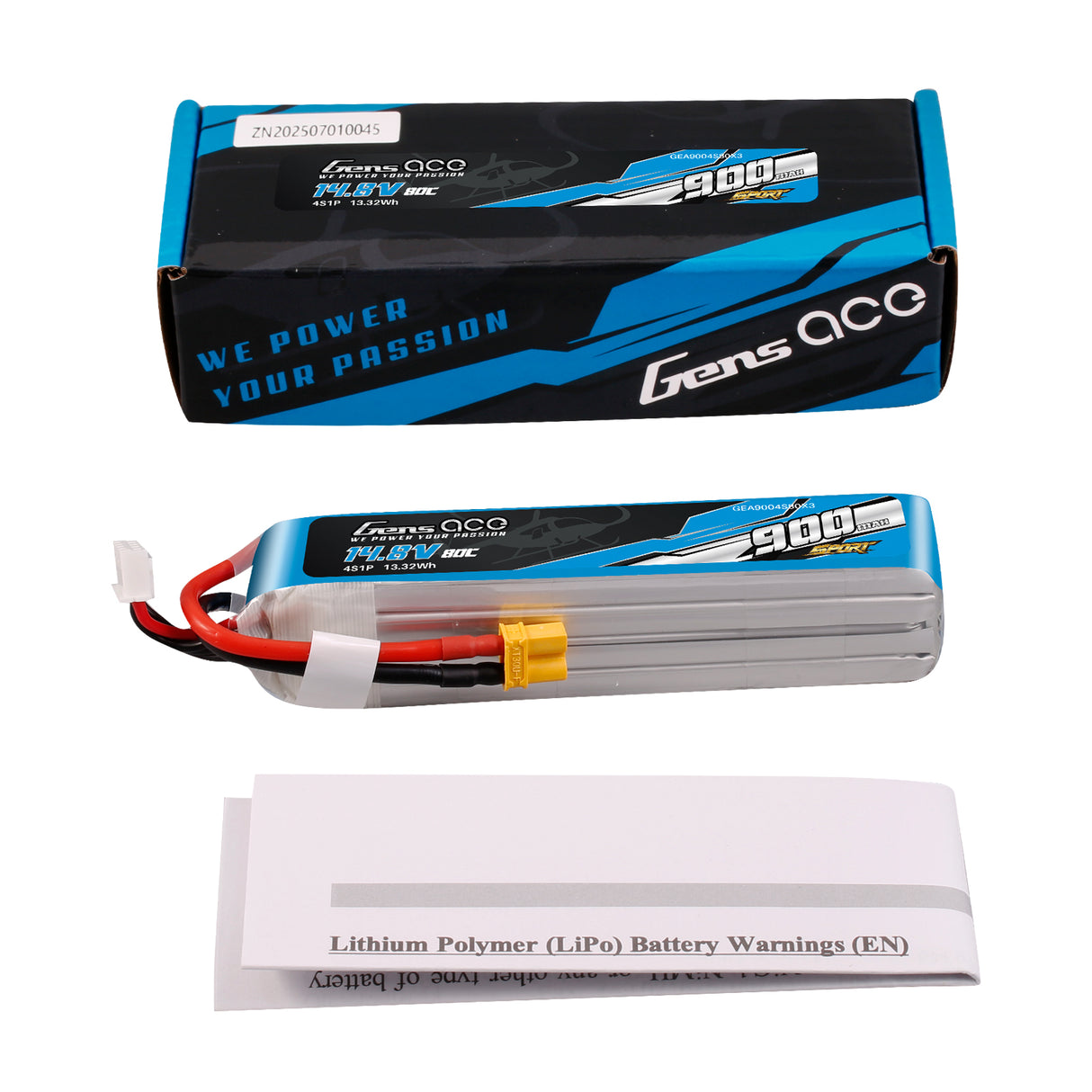 Gens ace 900mAh 14.8V 80C 4S1P Lipo Battery Pack with XT30 Plug