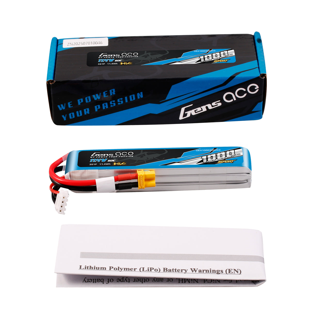 Gens ace 1000mAh 11.4V 60C 3S1P Lipo Battery Pack with XT30-plug