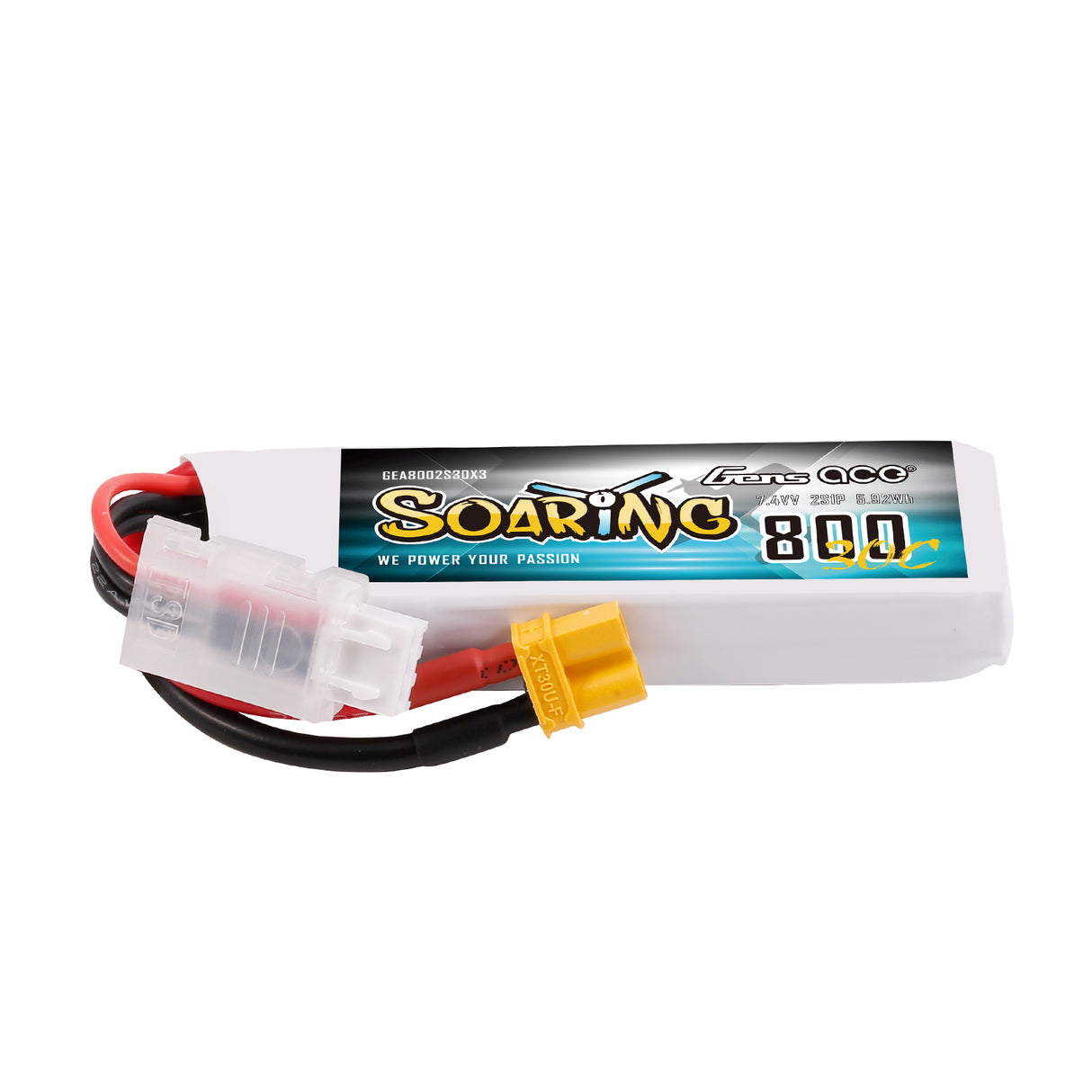 Gens ace 800mAh 2S 7.4V 30C Soaring Lipo Battery with XT30 Plug
