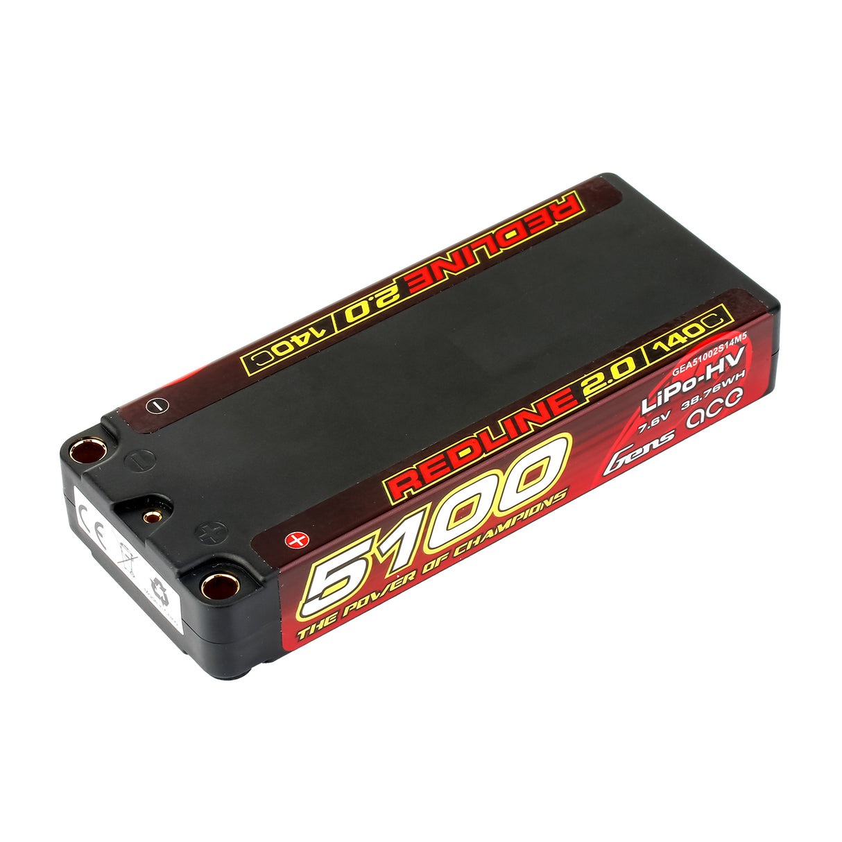 Gens ace Redline 2.0 Series 5100mAh 2S 7.6V 140C HardCase 134# HV Lipo Battery