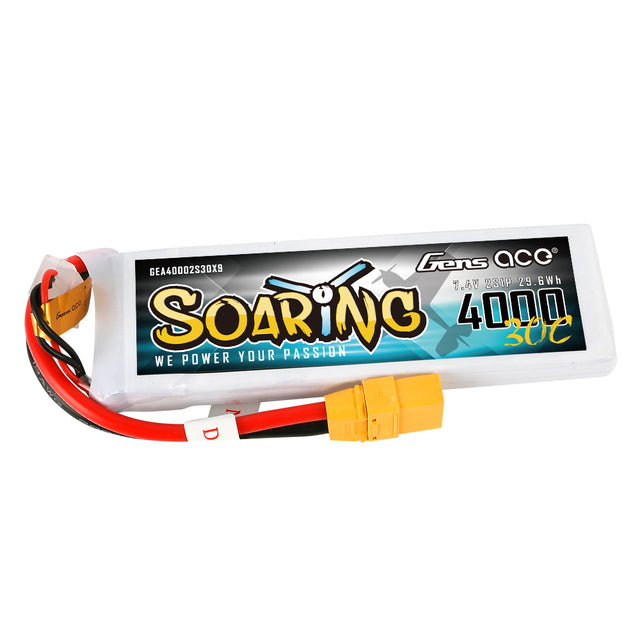 Gens ace Soaring 4000mAh 7.4V 30C 2S1P Lipo Battery Pack with XT90 plug Gens ace Soaring 4000mAh 7.4V 30C 2S1P Lipo Battery Pack with XT90 plug